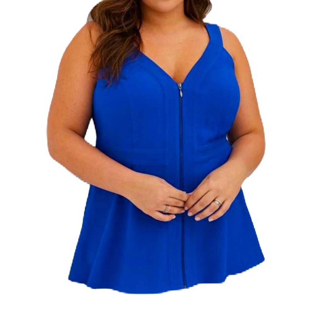 NWT $50 TORRID Peplum Crepe Zip Front Sleeveless Top 2X 3X 22-24 ELECTRIC BLUE
